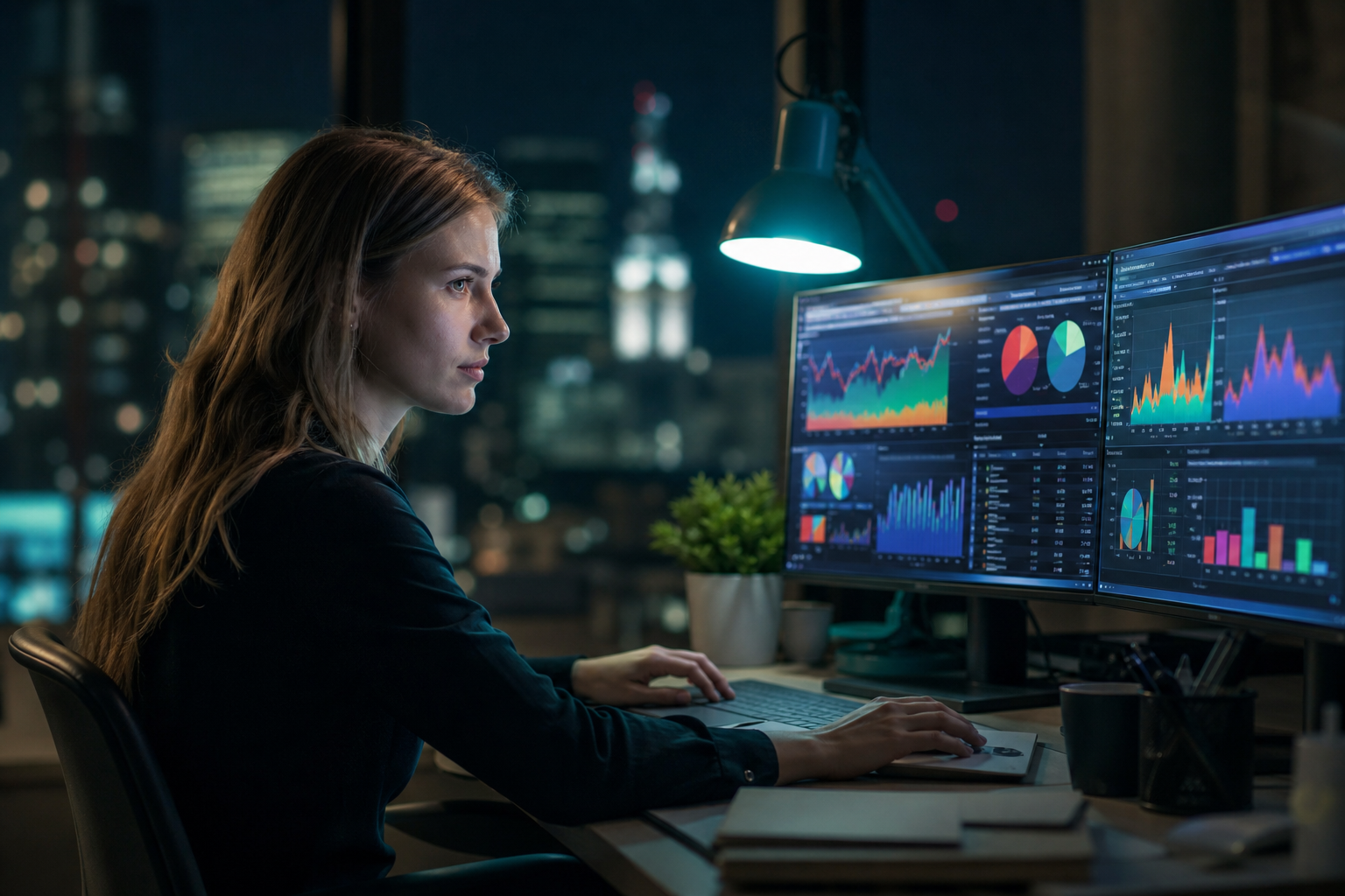 Media specialist working at analytics desk